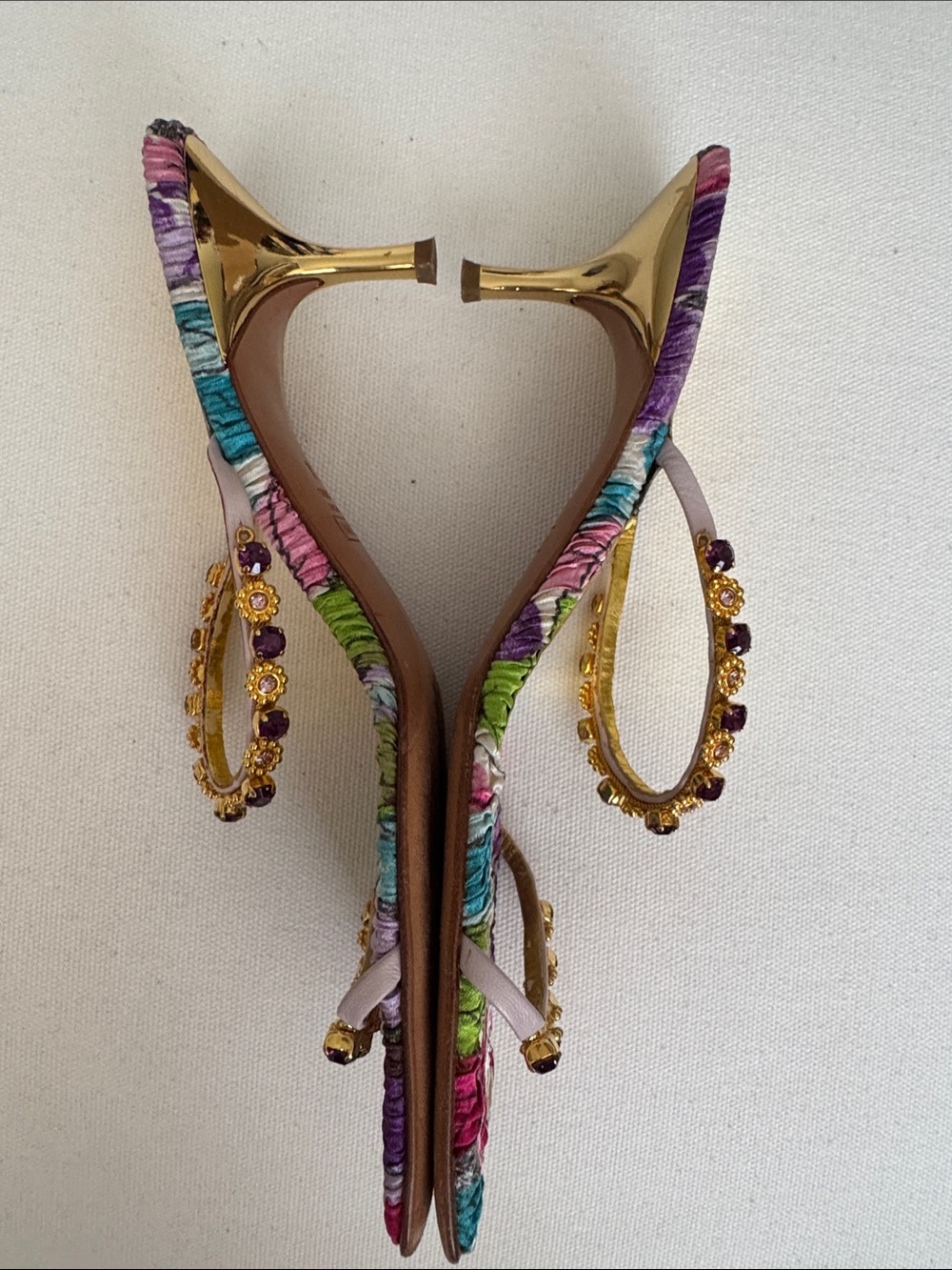 VTG Giuseppe Zanotti Y2K Archival Crystal Floral Crinkle Leather Sandals - Picture 4 of 11